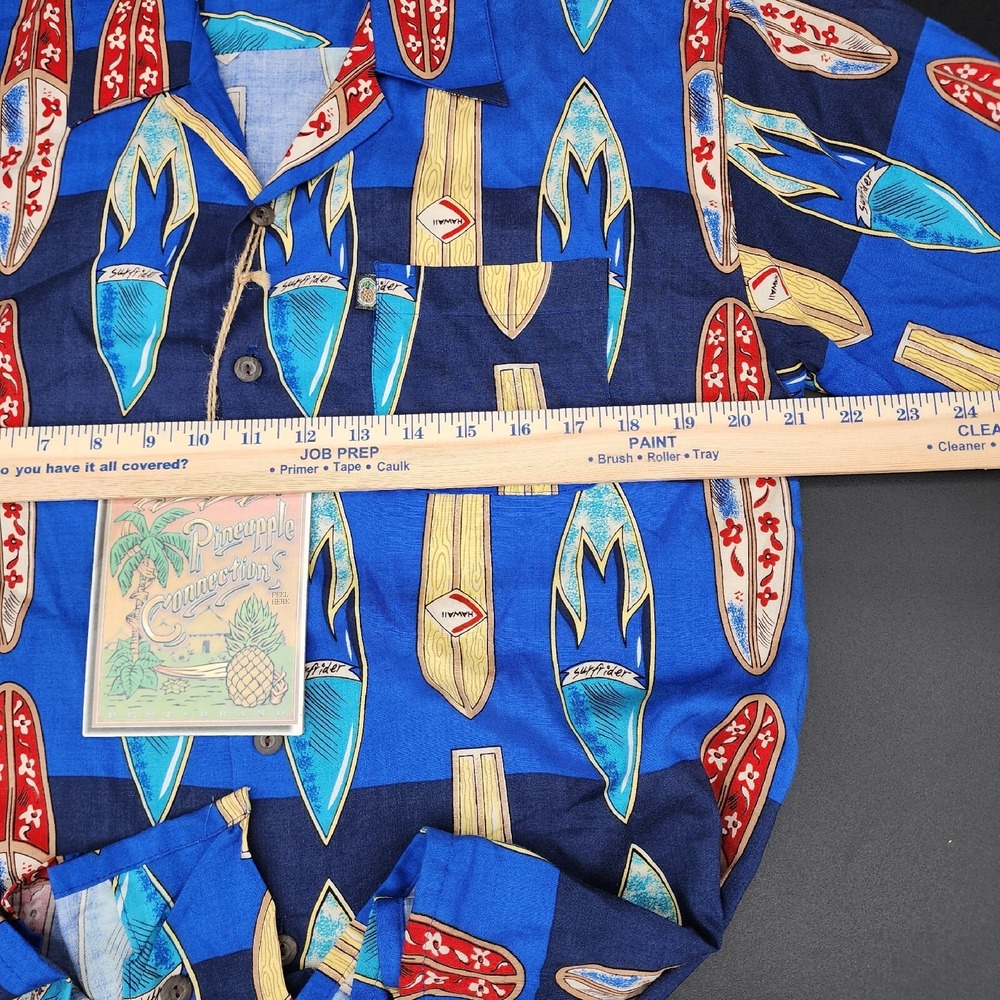 Pineapple Connection Mens Xl‎ Surf Boards Royal 6802 Blue Button Up Hawaiian - Picture 6 of 7